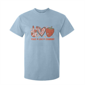 Strawberry Festival T Shirt For Kid Peace Love Strawberry Cute Fruit Lover TS02 Light Blue Print Your Wear