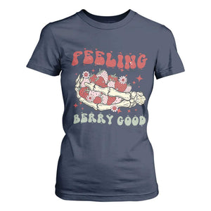 Strawberry Festival T Shirt For Women Feeling Berry Good Fruit Lover Skeleton Hand TS02 Navy Print Your Wear