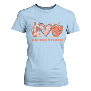 Strawberry Festival T Shirt For Women Peace Love Strawberry Cute Fruit Lover TS02 Light Blue Print Your Wear