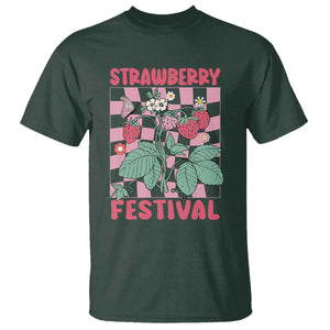 Strawberry Festival T Shirt Fruit Lover Botanical Retro Groovy TS02 Dark Forest Green Print Your Wear