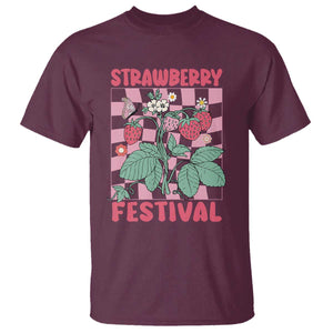 Strawberry Festival T Shirt Fruit Lover Botanical Retro Groovy TS02 Maroon Print Your Wear