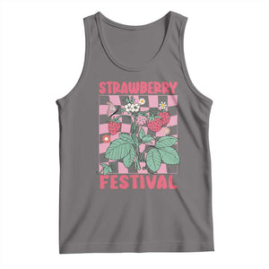 Strawberry Festival Tank Top Fruit Lover Botanical Retro Groovy TS02 Deep Heather Print Your Wear