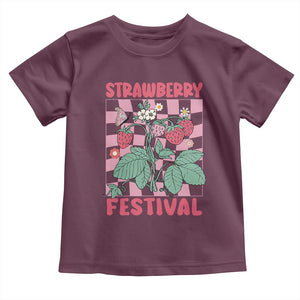 Strawberry Festival Toddler T Shirt Fruit Lover Botanical Retro Groovy TS02 Maroon Print Your Wear