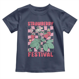 Strawberry Festival Toddler T Shirt Fruit Lover Botanical Retro Groovy TS02 Navy Print Your Wear