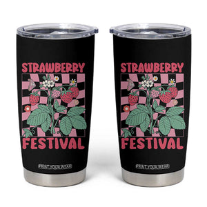 Strawberry Festival Tumbler Cup Fruit Lover Botanical Retro Groovy TS02 Black Print Your Wear