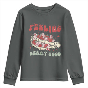 Strawberry Festival Youth Sweatshirt Feeling Berry Good Fruit Lover Skeleton Hand TS02 Dark Heather Print Your Wear