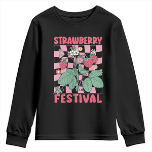 Strawberry Festival Youth Sweatshirt Fruit Lover Botanical Retro Groovy TS02 Black Print Your Wear