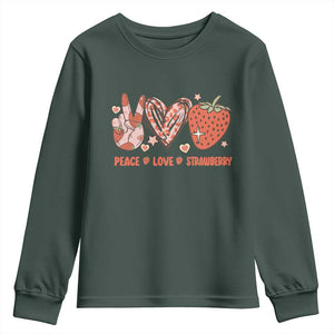 Strawberry Festival Youth Sweatshirt Peace Love Strawberry Cute Fruit Lover TS02 Dark Forest Green Print Your Wear