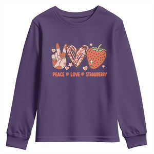 Strawberry Festival Youth Sweatshirt Peace Love Strawberry Cute Fruit Lover TS02 Purple Print Your Wear