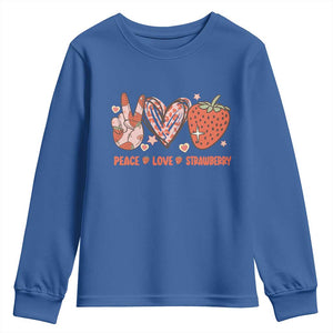 Strawberry Festival Youth Sweatshirt Peace Love Strawberry Cute Fruit Lover TS02 Royal Blue Print Your Wear