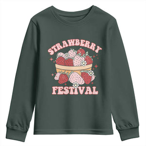 Strawberry Festival Youth Sweatshirt Retro Strawberries Fruit Lover TS02 Dark Forest Green Print Your Wear