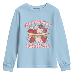 Strawberry Festival Youth Sweatshirt Retro Strawberries Fruit Lover TS02 Light Blue Print Your Wear