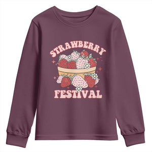 Strawberry Festival Youth Sweatshirt Retro Strawberries Fruit Lover TS02 Maroon Print Your Wear