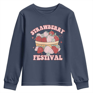 Strawberry Festival Youth Sweatshirt Retro Strawberries Fruit Lover TS02 Navy Print Your Wear