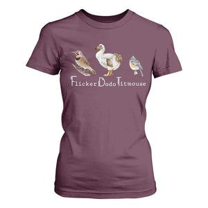 Subtle FDT T Shirt For Women Flicker Dodo Titmouse Bird TS10 Maroon Print Your Wear