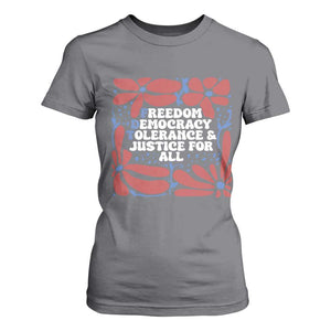 Subtle FDT T Shirt For Women Freedom Democracy Tolerence and Justice For All TS02 Charcoal Print Your Wear