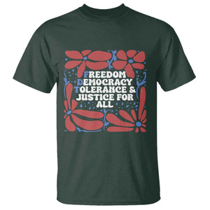 Subtle FDT T Shirt Freedom Democracy Tolerence and Justice For All TS02 Dark Forest Green Print Your Wear