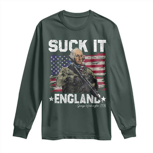 Suck It England Funny 4th of July George Washington 1776 Long Sleeve Shirt TS10 Dark Forest Green Print Your Wear