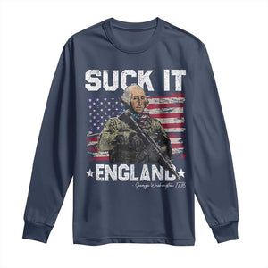 Suck It England Funny 4th of July George Washington 1776 Long Sleeve Shirt TS10 Navy Print Your Wear