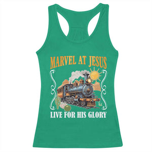 Summer VBS 2025 Racerback Tank Top Marvel at Jesus Live for His Glory Christian Bible Camp TS02 Irish Green Print Your Wear