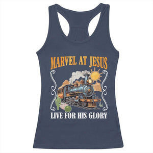 Summer VBS 2025 Racerback Tank Top Marvel at Jesus Live for His Glory Christian Bible Camp TS02 Navy Print Your Wear