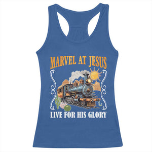 Summer VBS 2025 Racerback Tank Top Marvel at Jesus Live for His Glory Christian Bible Camp TS02 Royal Blue Print Your Wear
