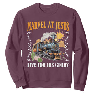 Summer VBS 2025 Sweatshirt Marvel at Jesus Live for His Glory Christian Bible Camp TS02 Maroon Print Your Wear