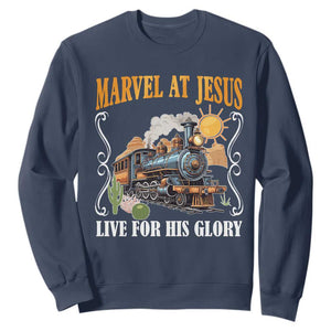 Summer VBS 2025 Sweatshirt Marvel at Jesus Live for His Glory Christian Bible Camp TS02 Navy Print Your Wear