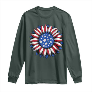 Sunflower American Flag Long Sleeve Shirt Floral USA 4th of July Merica TS10 Dark Forest Green Print Your Wear