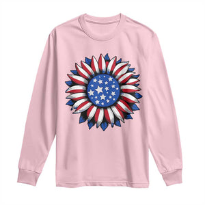 Sunflower American Flag Long Sleeve Shirt Floral USA 4th of July Merica TS10 Light Pink Print Your Wear