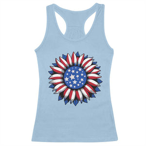 Sunflower American Flag Racerback Tank Top Floral USA 4th of July Merica TS10 Light Blue Print Your Wear