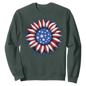 Sunflower American Flag Sweatshirt Floral USA 4th of July Merica TS10 Dark Forest Green Print Your Wear