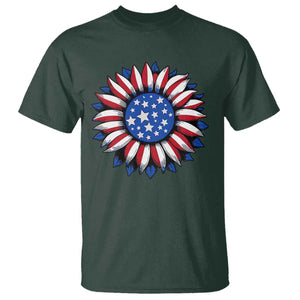 Sunflower American Flag T Shirt Floral USA 4th of July Merica TS10 Dark Forest Green Print Your Wear