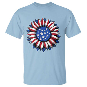 Sunflower American Flag T Shirt Floral USA 4th of July Merica TS10 Light Blue Print Your Wear