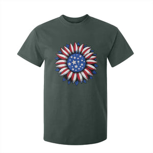 Sunflower American Flag T Shirt For Kid Floral USA 4th of July Merica TS10 Dark Forest Green Print Your Wear
