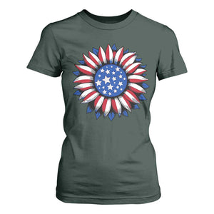 Sunflower American Flag T Shirt For Women Floral USA 4th of July Merica TS10 Dark Forest Green Print Your Wear