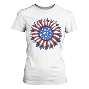 Sunflower American Flag T Shirt For Women Floral USA 4th of July Merica TS10 White Print Your Wear