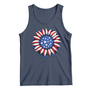 Sunflower American Flag Tank Top Floral USA 4th of July Merica TS10 Navy Print Your Wear