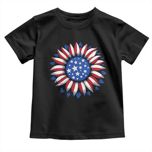 Sunflower American Flag Toddler T Shirt Floral USA 4th of July Merica TS10 Black Print Your Wear