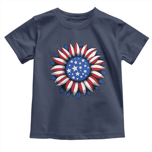 Sunflower American Flag Toddler T Shirt Floral USA 4th of July Merica TS10 Navy Print Your Wear