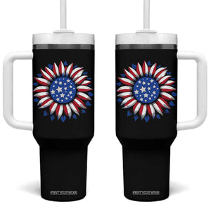 Sunflower American Flag Tumbler With Handle Floral USA 4th of July Merica TS10 One Size: 40 oz Black Print Your Wear