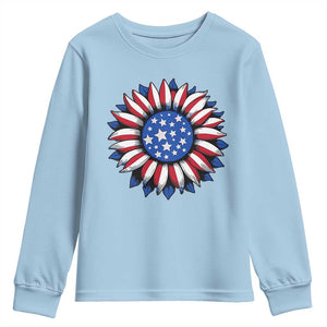Sunflower American Flag Youth Sweatshirt Floral USA 4th of July Merica TS10 Light Blue Print Your Wear
