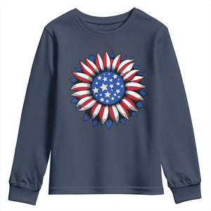 Sunflower American Flag Youth Sweatshirt Floral USA 4th of July Merica TS10 Navy Print Your Wear