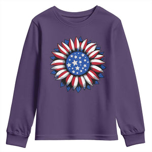 Sunflower American Flag Youth Sweatshirt Floral USA 4th of July Merica TS10 Purple Print Your Wear