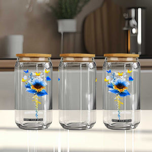 Sunflower Ukraine Flag Glass Can Ukrainian Butterflies Flowers TS10 Print Your Wear
