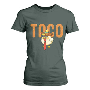 TACO Chicken in Sombrero T Shirt For Women Funny Mexican Food TS02 Dark Forest Green Print Your Wear