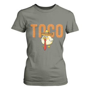 TACO Chicken in Sombrero T Shirt For Women Funny Mexican Food TS02 Military Green Print Your Wear
