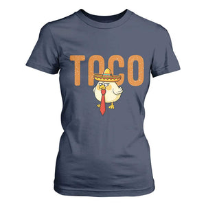 TACO Chicken in Sombrero T Shirt For Women Funny Mexican Food TS02 Navy Print Your Wear