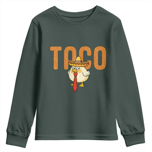 TACO Chicken in Sombrero Youth Sweatshirt Funny Mexican Food TS02 Dark Forest Green Print Your Wear