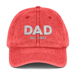 Dad Est 2025 Embroidered Distressed Baseball Cap Vintage New Dad Father's Day Gift TS02 Universal Fit Red Printyourwear